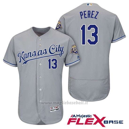 Maglia Baseball Uomo Kansas City Royals Salvador Perez Grigio 50th Season Flex Base
